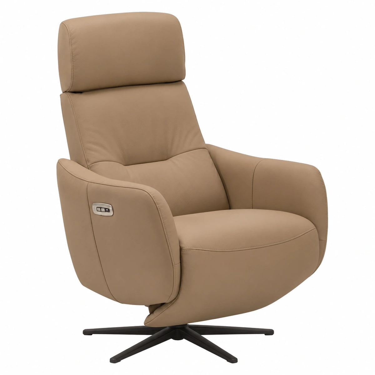 Fauteuil relax, en cuir, pivotant, coloris marron, pour le salon