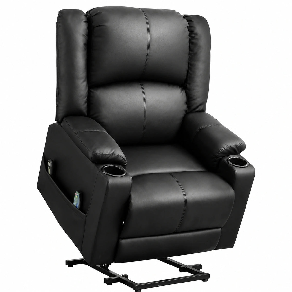 Fauteuil relax, avec porte-gobelet, réglable, coloris noir et beige, pour le salon