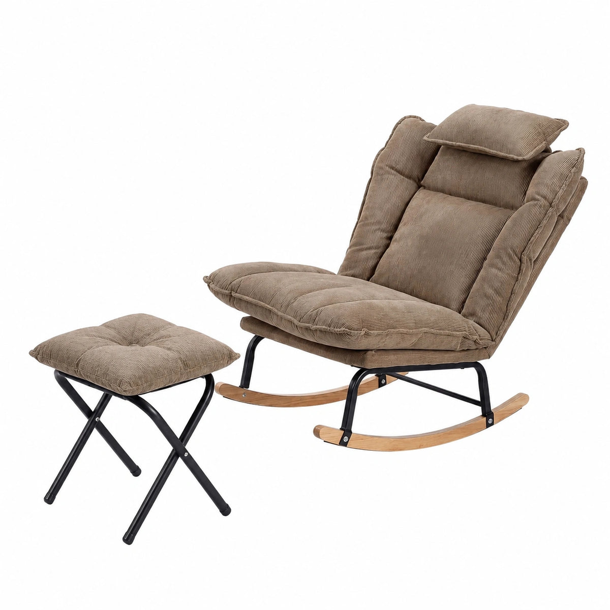 Fauteuil, à bascule, avec coussin, pliable, en métal et velours côtelé, pour le salon ou la chambre