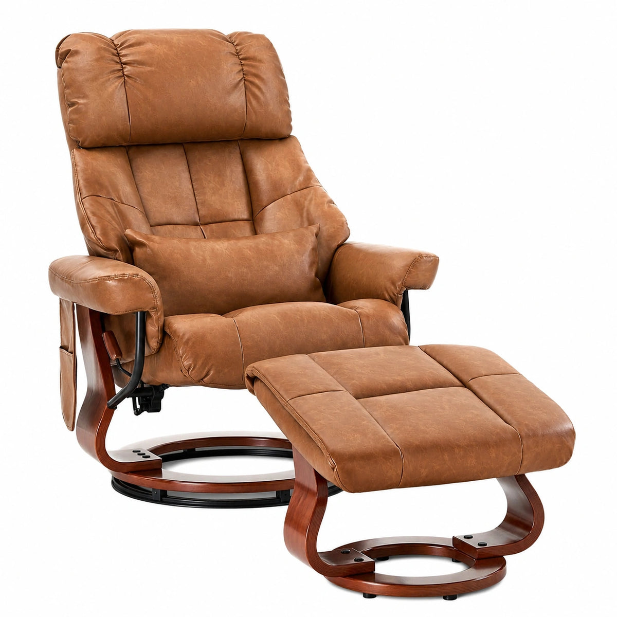 Chaise longue, avec coussin, pivotant, en similicuir, coloris marron, pour la terrasse ou le jardin