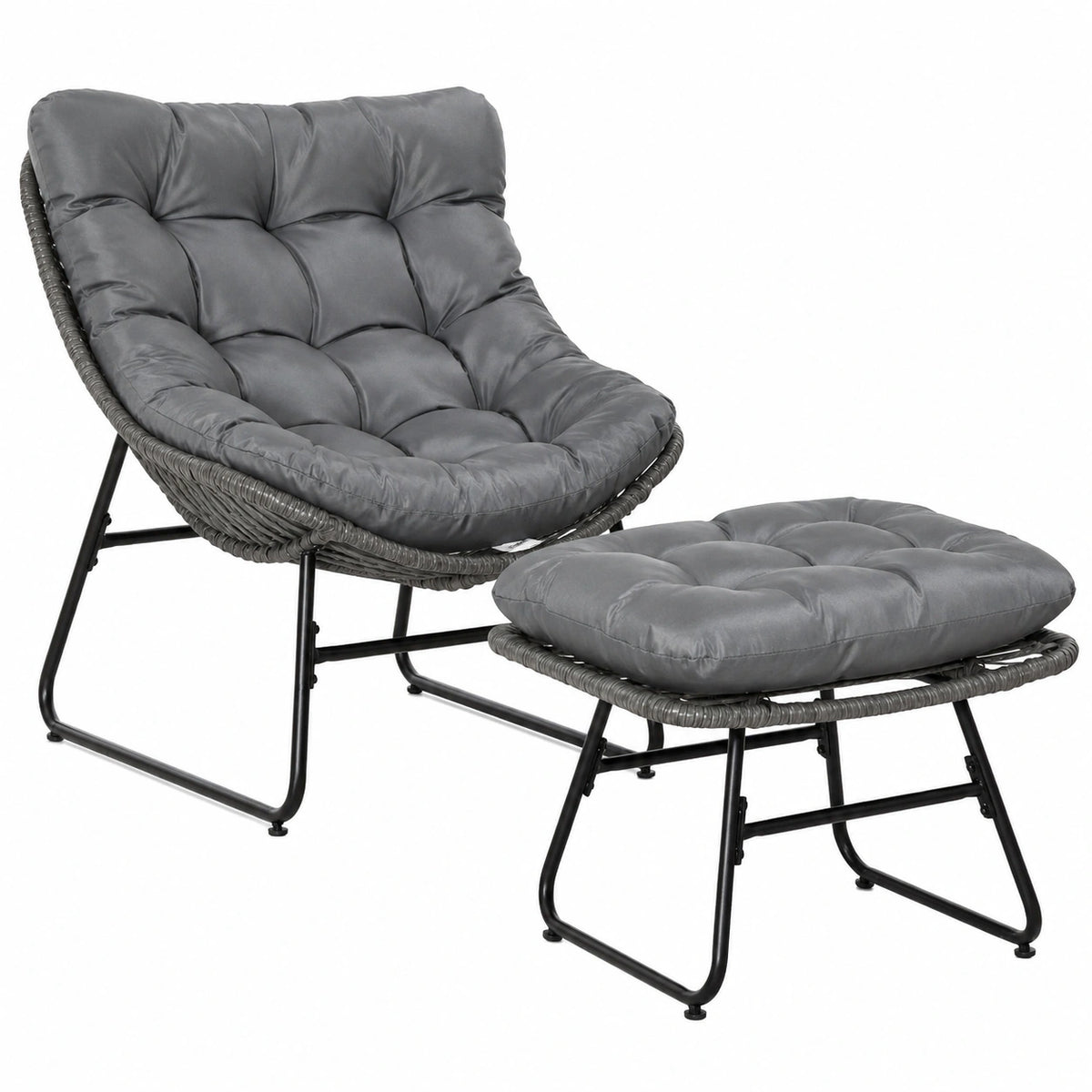 Chaise de jardin, avec coussin, coloris gris, pour la terrasse ou le jardin