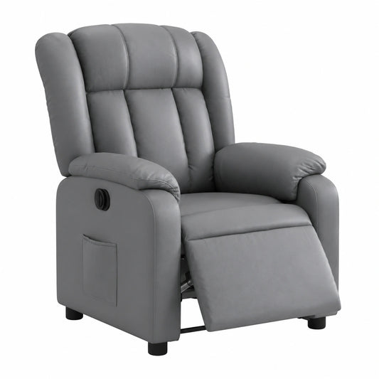 Fauteuil relax, inclinable, en similicuir, coloris gris, pour le salon