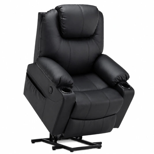 Fauteuil relax, en cuir, réglable, avec prise intégrée, coloris noir, pour le salon