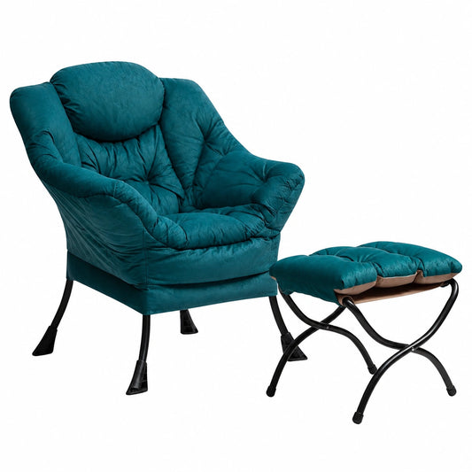 Fauteuil relax, en métal, coloris vert et bleu, pour le salon