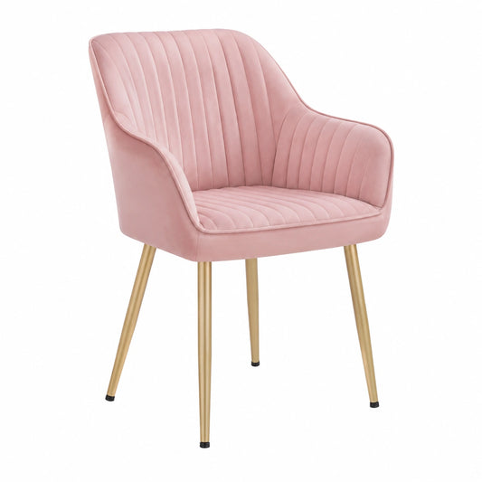 Fauteuil, rembourré, en métal et velours, coloris rose et doré, pour le salon ou la chambre