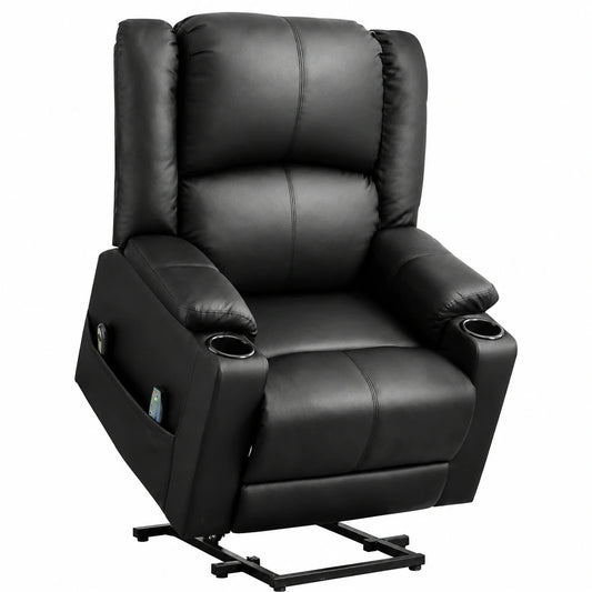 Fauteuil relax, avec porte-gobelet, réglable, coloris noir et beige, pour le salon