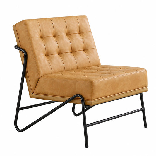 Fauteuil, en cuir, coloris marron, pour le salon ou la chambre