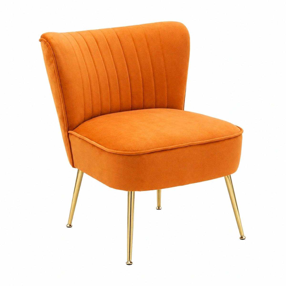 Fauteuil, rembourré, en velours, coloris orange et doré, pour le salon ou la chambre