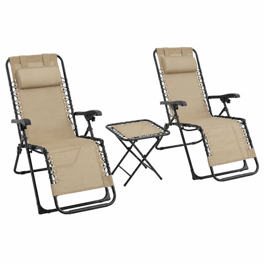 Chaise de jardin, inclinable, pliable, rembourré, coloris beige, pour la terrasse ou le jardin