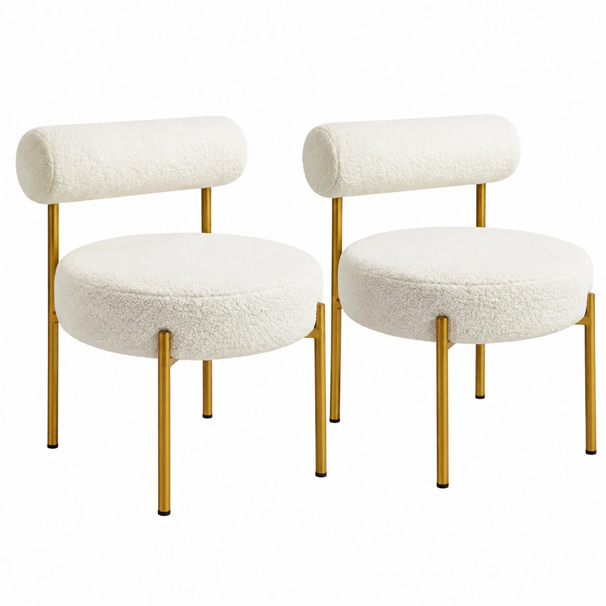 Fauteuil relax, en tissu bouclette, coloris blanc et doré, pour le salon