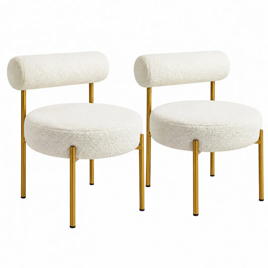 Fauteuil relax, en tissu bouclette, coloris blanc et doré, pour le salon
