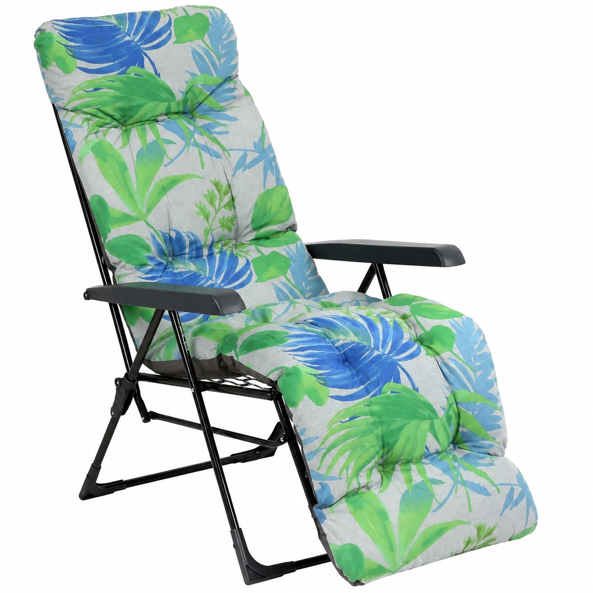 Chaise de jardin, pliable, réglable, en acier, coloris vert et bleu, pour la terrasse ou le jardin