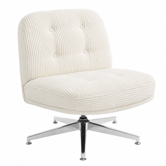 Fauteuil, en velours côtelé, coloris blanc, pour le salon ou la chambre