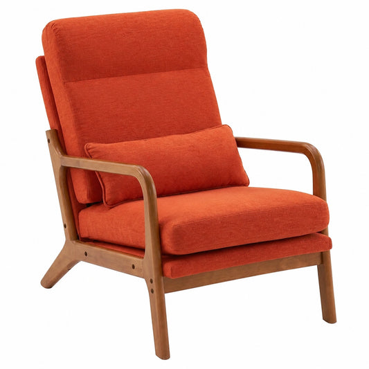 Fauteuil, en bois massif, coloris orange, pour le salon ou la chambre