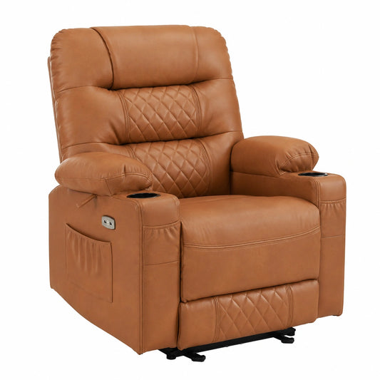 Fauteuil relax, inclinable, avec porte-gobelet, réglable, coloris marron, pour le salon